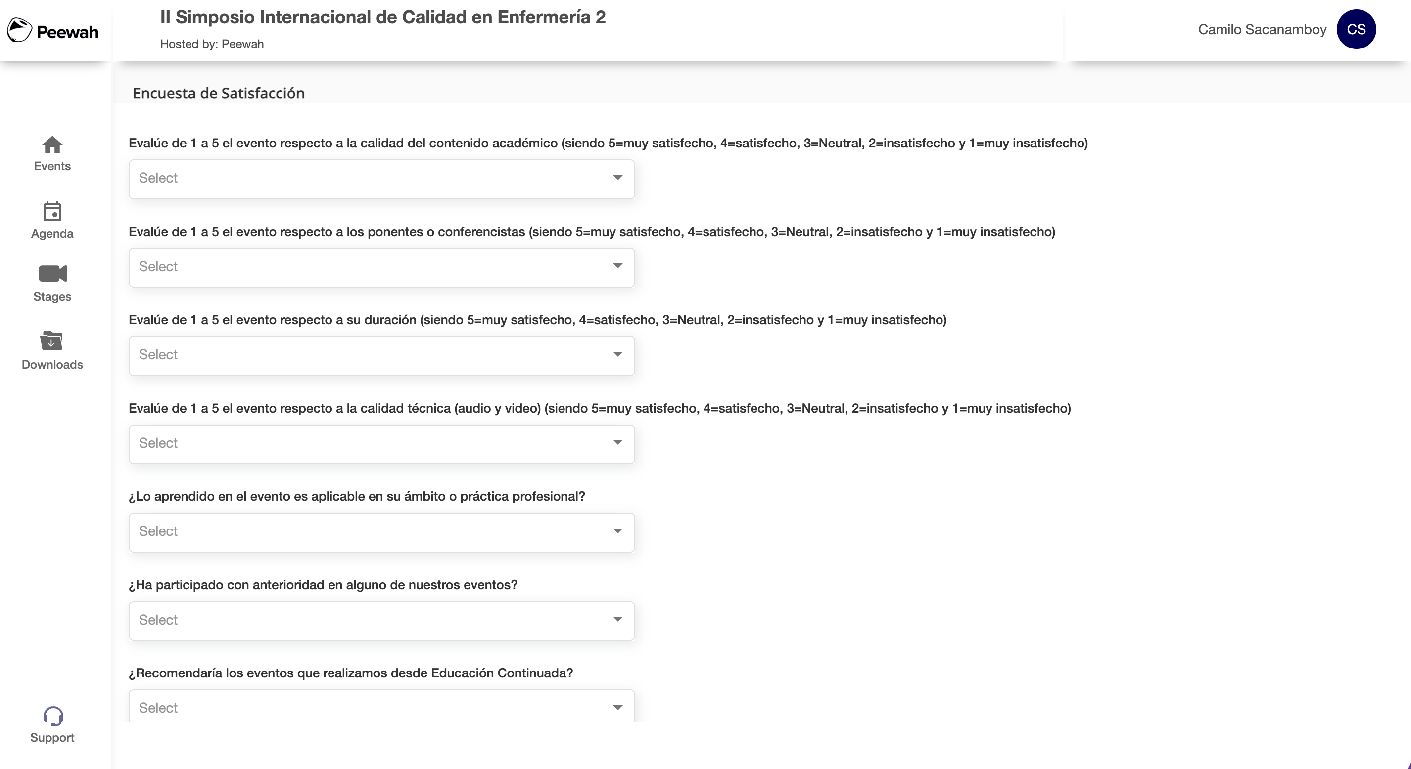 Encuesta de satisfacción vinculada al certificado en Peewah