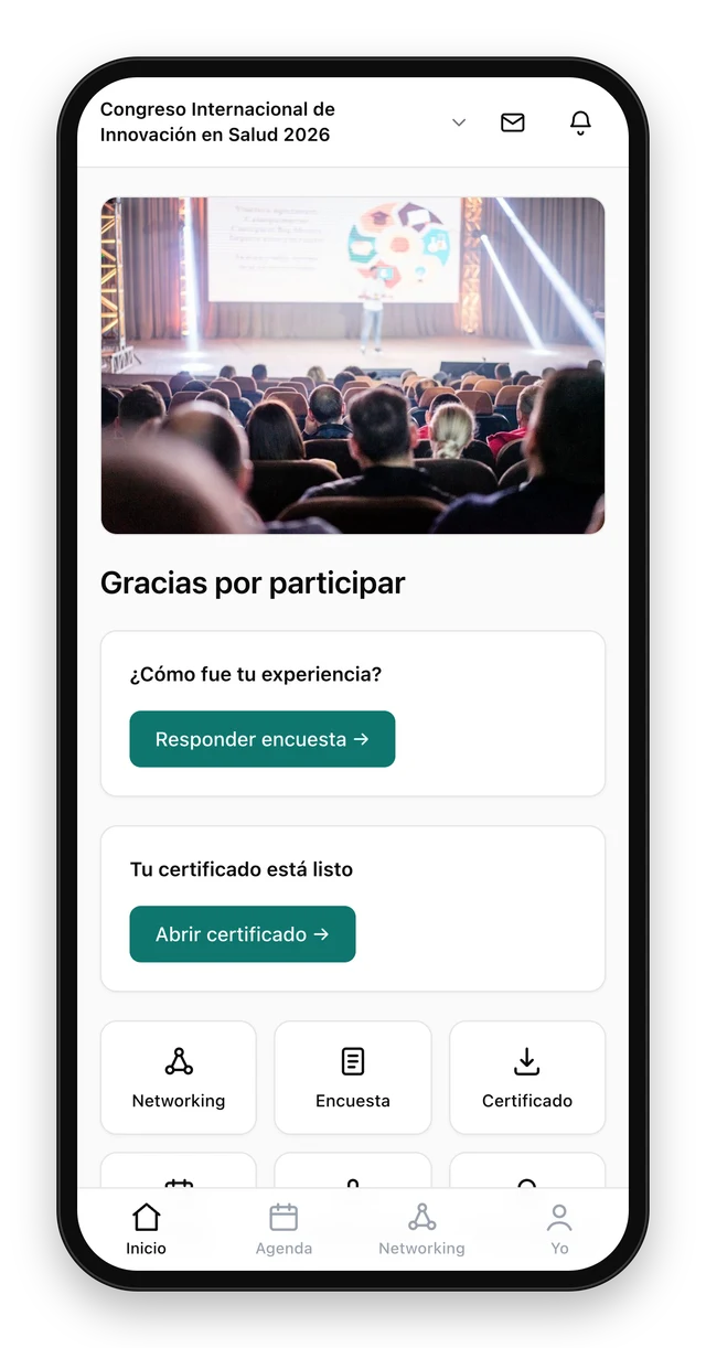 Inicio de la app al cierre: encuesta y certificado listos