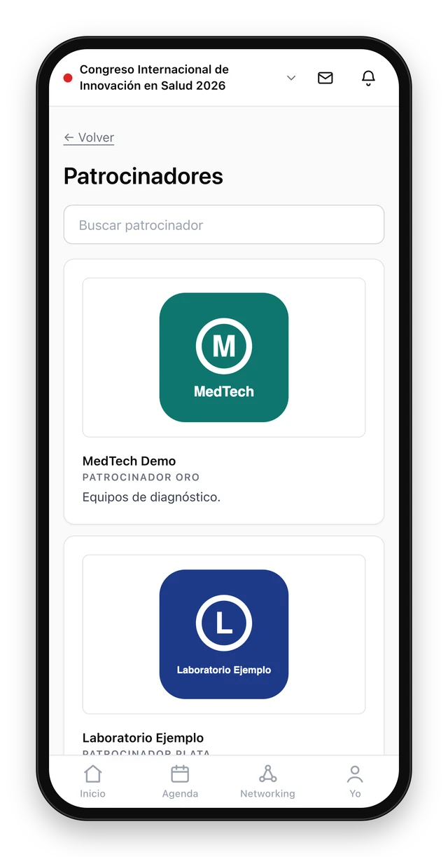 Patrocinadores del evento con su logo y su nivel